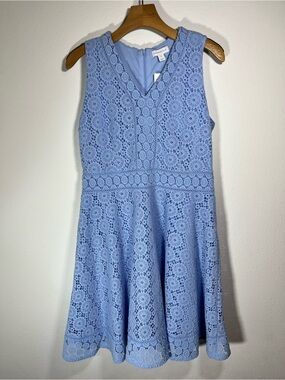 Charter Club Pale Blue Crochet V-Neck Dress
